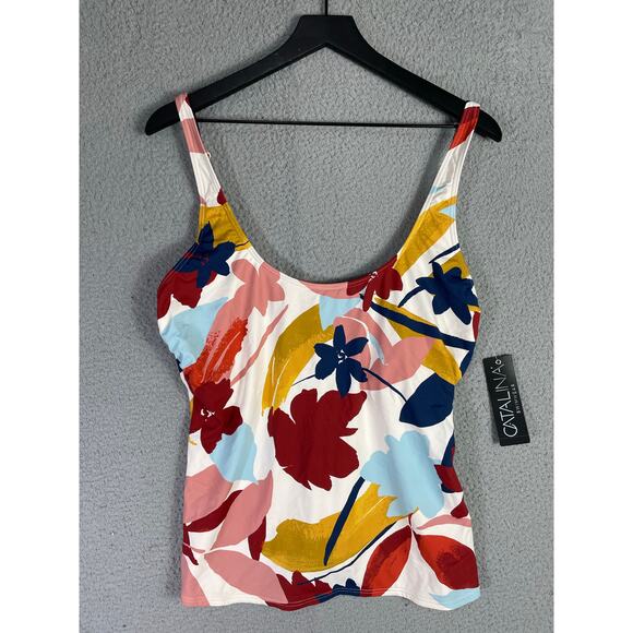 Catalina‎ Multicolor Floral Print Tankini Swim Top XL Scoop Neck NWT Stretch - Picture 2 of 8